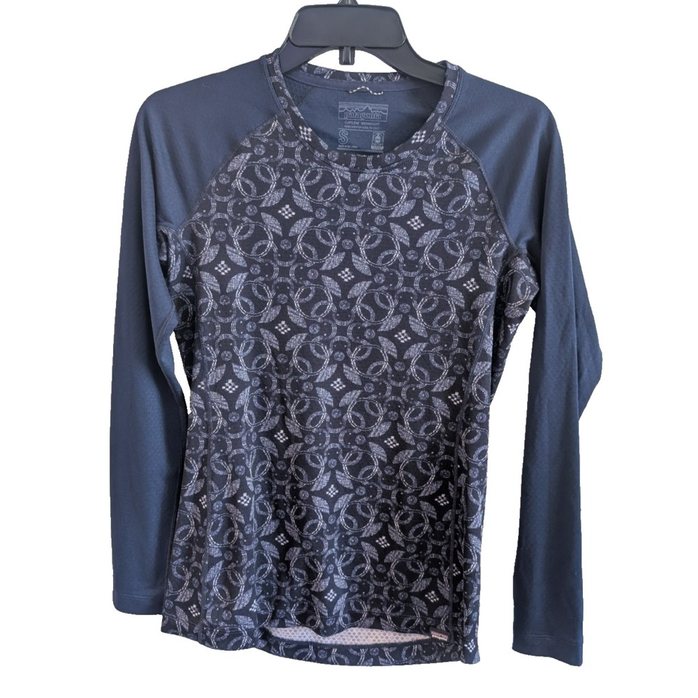 Patagonia Womens Capilene Midweight Crew Baselayer Top Navy Blue Small Hiking - Picture 1 of 6
